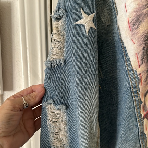 One Of A Kind Distressed Madonna Denim Jacket - Picture 5 of 9